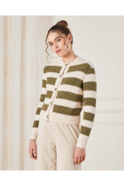 REDTAG كارديجان نسائي عاجي مخطط بأزرار أمامية محبوكة