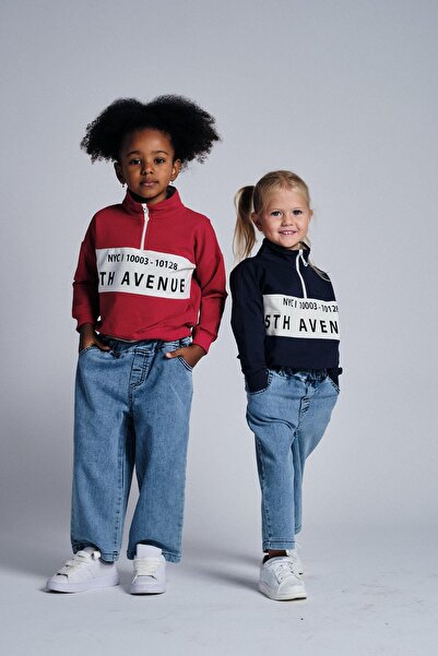 MiaBaby Mock Neck Sweat Denim Pants Set