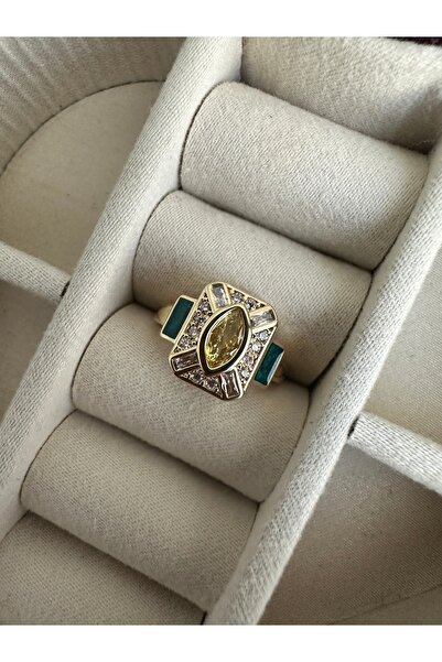 ringbox Brand Quadrilateral Green Enamel Gold Ring