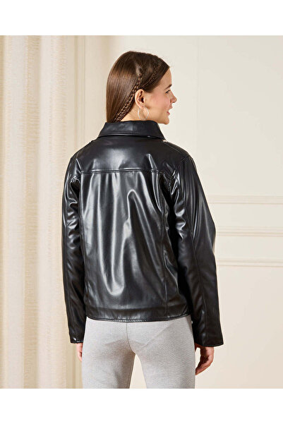 REDTAG Senior Girls Black Jacket With Fur Lining