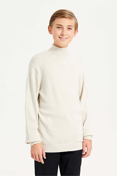REDTAG Senior Boys Ecru Mel Turtle Neck Pullover