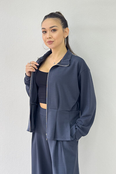 the ZKS Women's Zippered Belt Detail Wide Leg Modal Two-Piece Set Black, Navy Blue, Brown, Burgundy, Gray