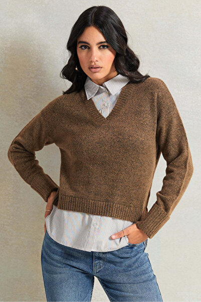 REDTAG Women Brown With Beige Striped Twofer