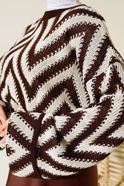 Blue Morpho Zigzag Patterned Knitwear Trend Skirt Top Sweater