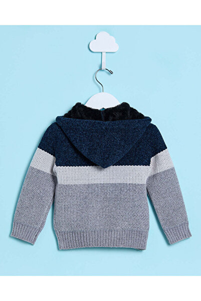 REDTAG Infant Boys Navy Chenille Hooded Zip Thru Sweater