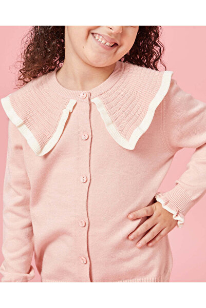 REDTAG Girls Pink Collared Button Front Cardigan