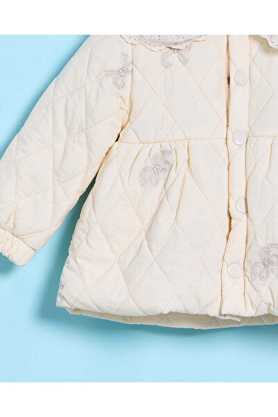 REDTAG Infant Girls Ivory Quilted Embellished Jacket