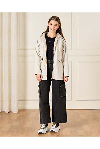 REDTAG Senior Girls Beige Parka Hooded Jacket With Sherpa Lining