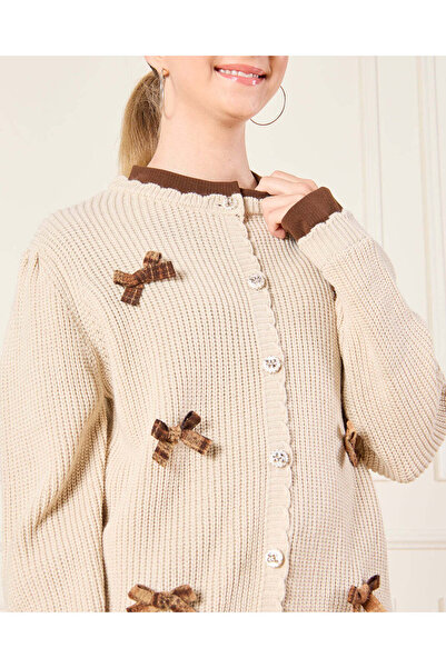 REDTAG Senior Girls Brown Twofer Pullover Embellished With Bow