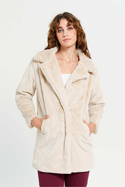 REDTAG Women Beige Faux Fur Coat