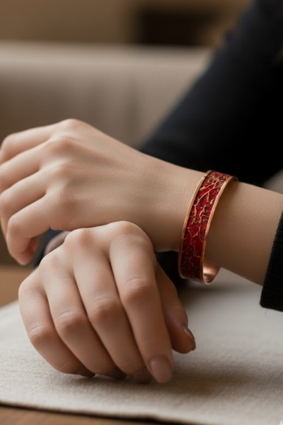 OSMANLI GÜMÜŞ Women's Copper Bracelet - Red Passion Color Model Copper Women's Bracelet