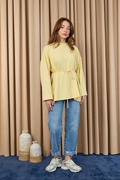 Loreen Women's Off-Shoulder Detailed Tie-Up Accessory Blouse-20720Blz - Yellow