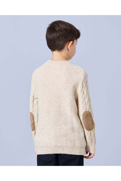 REDTAG Boys Beige Elbow Patch Beige Sweater