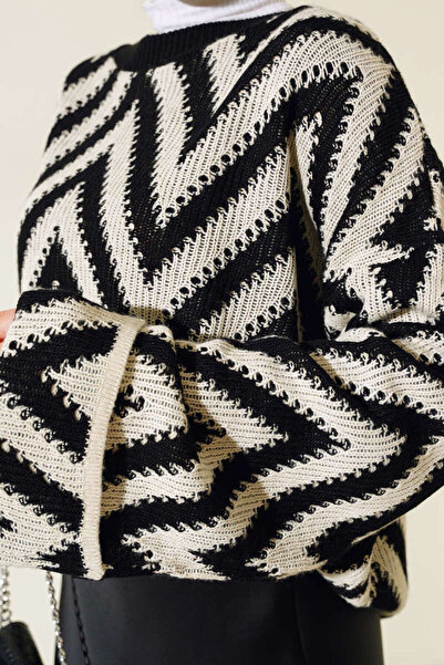 Blue Morpho Zigzag Patterned Knitwear Trend Skirt Top Sweater