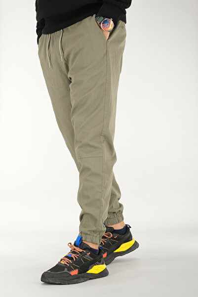 Souris Men's Light Khaki Jogger Pants Relaxed Fit Cotton Elasticated Cuffs Drawstring