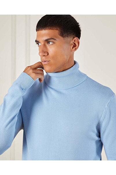 REDTAG Men Blue Turtle Neck Sweater