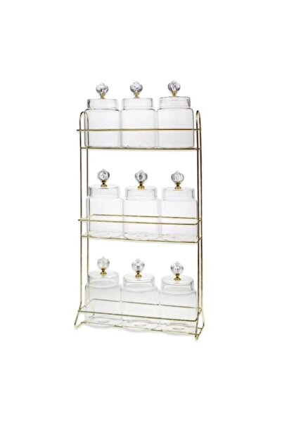 LeylArt Home Royalglass Gold 9-Piece Crystal Spice Jar Set with Lids