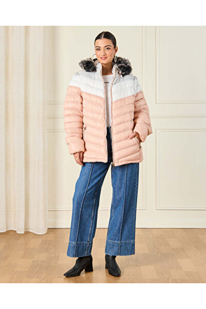 REDTAG Women Pink Fur Quilted Padded Jacket