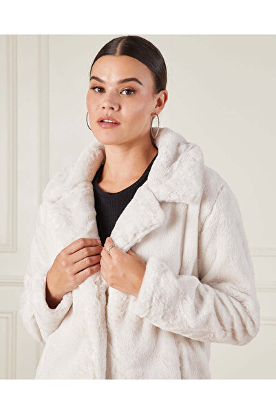 REDTAG Women Beige Faux Fur Long Coat