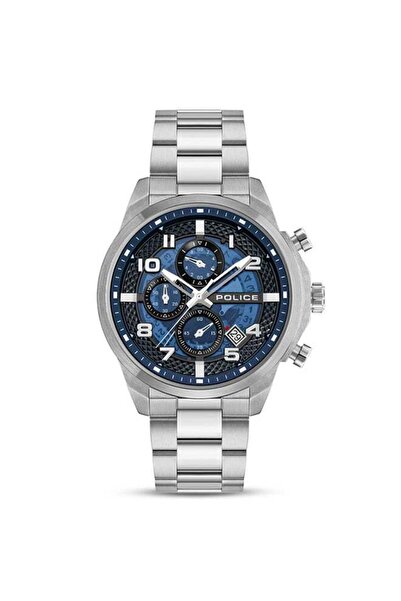 Police ساعة سول متعددة الوظائف للرجال مقاس 44 مم - مينا أزرق شفاف، سوار من ال...