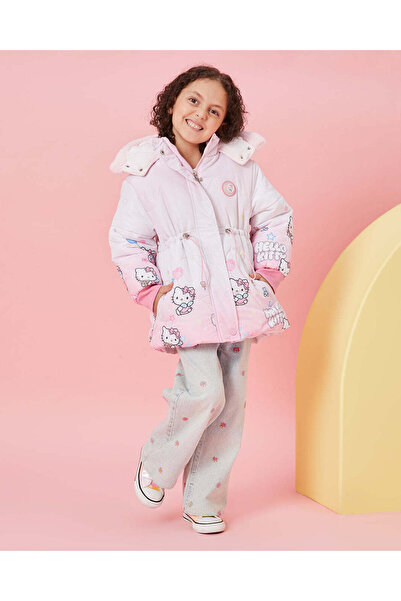 REDTAG Girls Pink Hello Kitty All Over Print Puffer Jacket