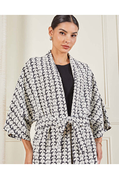 REDTAG Women Black And White Belted Wrap Jacket