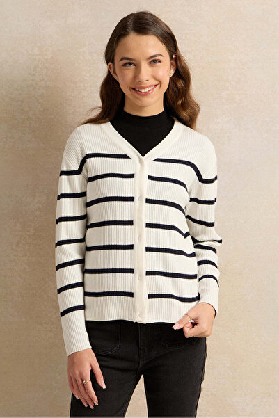 REDTAG Senior Girls White Striped Sweater