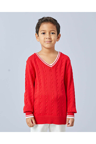 REDTAG Boys Red Knitted Sweater