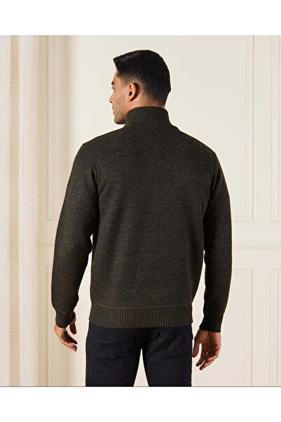 REDTAG Men Olive Bonded Turtle Neck Knitted Sweatshirt