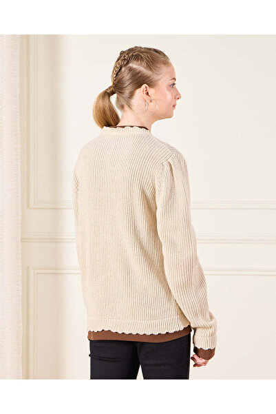 REDTAG Senior Girls Brown Twofer Pullover Embellished With Bow