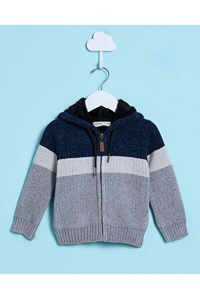 REDTAG Infant Boys Navy Chenille Hooded Zip Thru Sweater