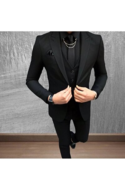 Biçeq Collection Men's Vested Sports Slim Fit Suit_Black