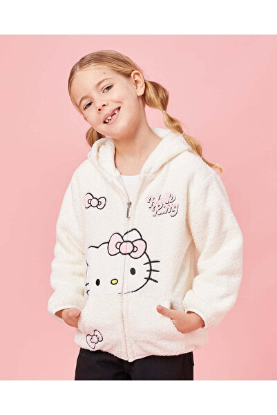 REDTAG Girls Ivory Hello Kitty Hooded Jacket