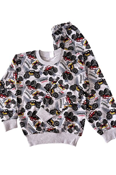 mışıl mışıl kids طقم بيجامة للأولاد بأكمام طويلة ونمط سيارة مونستر جيب باللون...