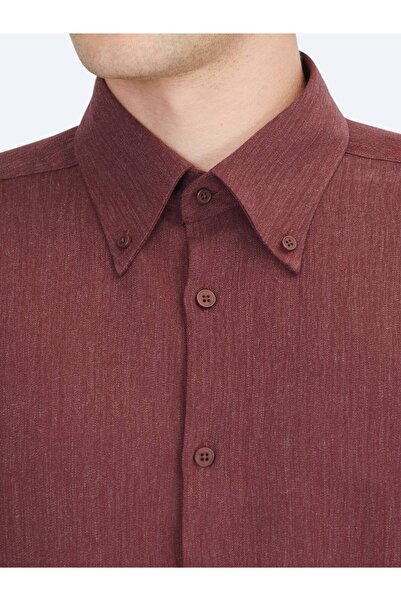 Kip Πουκάμισο Casual με υφαντό σχέδιο σε μπορντό χρώμα κανονικής εφαρμογής
