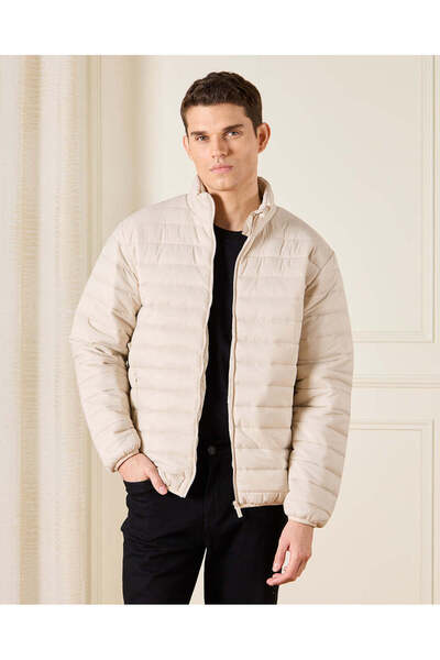 REDTAG Men Beige Padded Puffer Jacket
