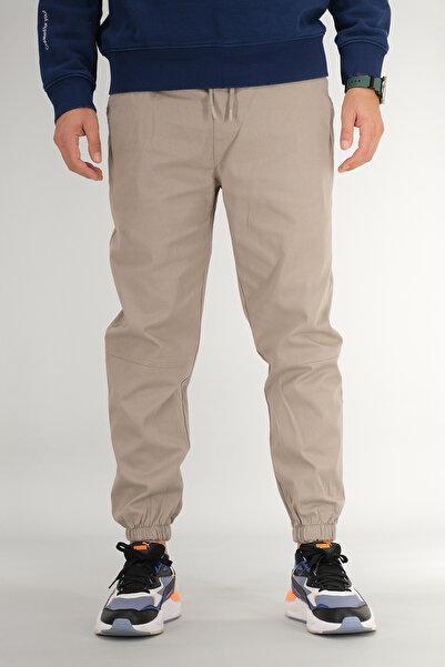 Souris Ανδρικό παντελόνι Jogger σε χρώμα πέτρας, άνετο κομμένο βαμβακερό ελαστικό πόδι με κορδόνι