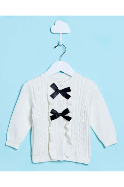 REDTAG Infant Girls Ivory Button Front Pullover With Bows