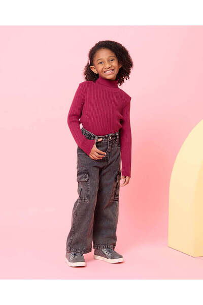 REDTAG Girls Burgundy Knitted Pullover