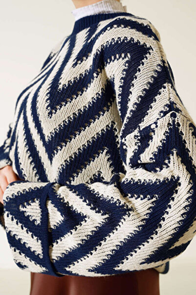 Blue Morpho Zigzag Patterned Knitwear Trend Skirt Top Sweater