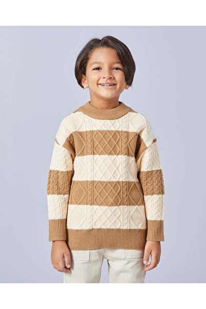 REDTAG Boys Cream Striped Pull Over