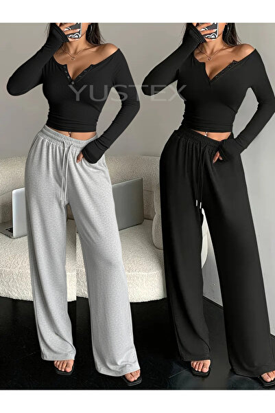 CAONNES طقم بدلة رياضية شتوية مكون من قطعتين (أسود-رمادي) بنطلون رياضي فضفاض ...