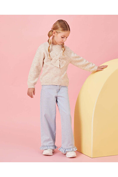 REDTAG Girls Beige Pullover With Bow Details