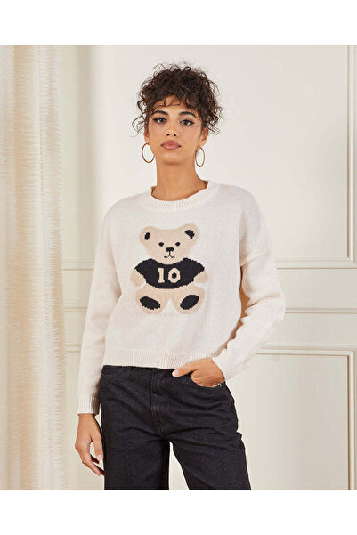 REDTAG Women Cream Bear Print Cable Pullover
