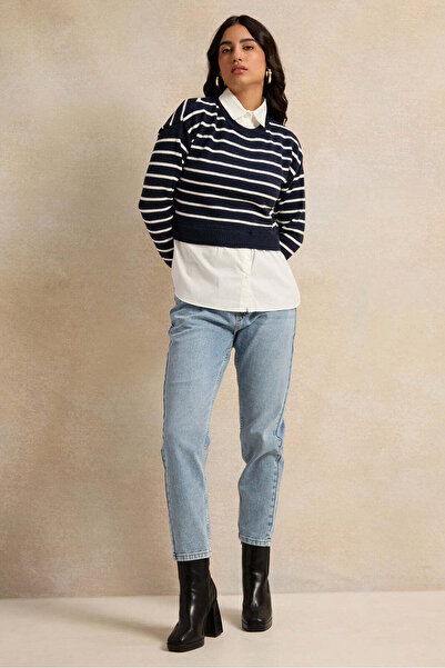 REDTAG Women Black And White Striped With Solid Woven Twofer