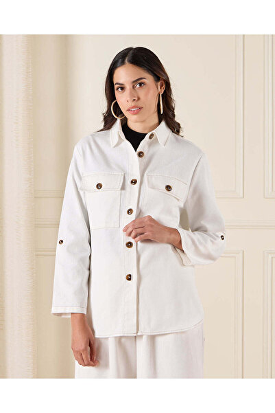 REDTAG Women Ivory Utility Denim Jacket