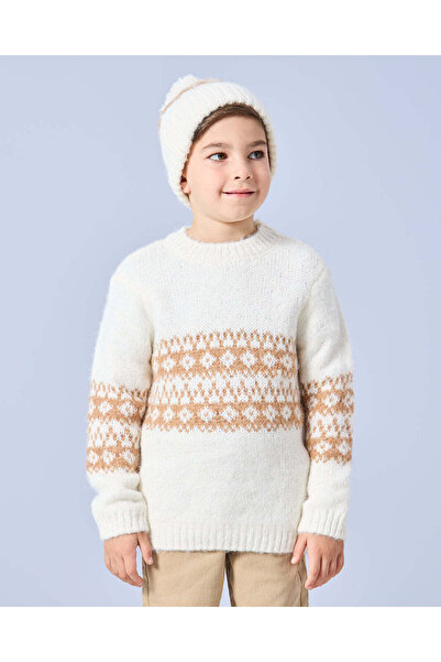 REDTAG Boys Cream Fairisle Knit Jumper With Hat (2 Piece)