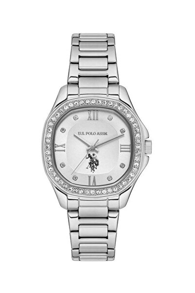 U.S. Polo Assn. ساعة ستايل النسائية التناظرية مقاس 32 مم بسوار من الفولاذ الم...