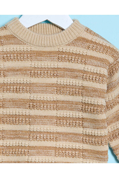 REDTAG Infant Boys Ecru Striped Pullover Sweater