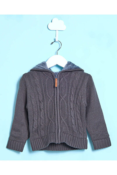 REDTAG Infant Boys Charcoal Hooded Zip Thru Sweater